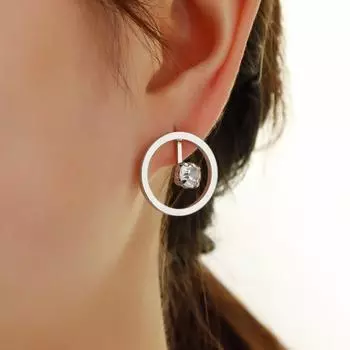 Fashionable Women s Circular Hanging Rhinestone Earrings One Size серебряный