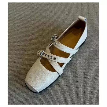 Fashionable Women s Shoes Square-toed Versatile Cross-strap Low-heeled Single Shoes 34