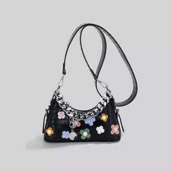 Модная женская сумка подмышку Летняя новая ПУ дизайнерская сумка с цветочной отделкой на молнии Милая одноплечевая сумка кроссбоди (20cm<Max Length<30cm)