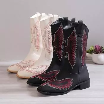 Fashionable Women s Winter Boots 2024 Keep Warm in Style Large Size Casual Womens Boots Embroidery Pointed Toe Heel Women Shoes 35 чёрный