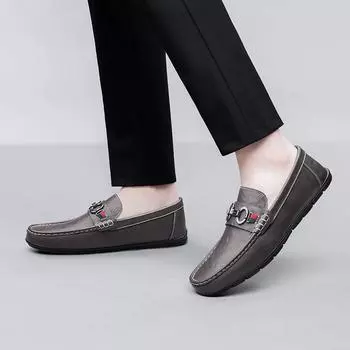 FashionAll-match Male Flats Genuine Leather Men Casual Office Loafers High Quality Mens Slip on Flats Male Comfortable Walking Footwear 37 чёрный