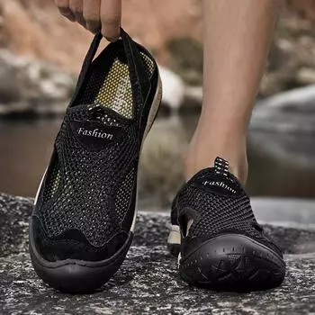 FashionAll-match Mesh Dress Shoes Summer Breathable Hollow Out Men Shoes Men Sneakers Soft Flats Hot Sale Summer Casual Walking Shoes 38 чёрный