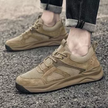 FashionAll-match мужские дышащие кроссовки на шнуровке мужская походная обувь новая мужская удобная обувь для вождения повседневная обувь для мужчин на открытом воздухе 38 песочный