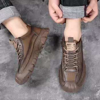 FashionAll-match Skate Shoes Men Lace-Up Male Comfortable Sneakers Antiskid Male Vulcanize Shoes New Leather Fashion Men Driving Shoes 38 чёрный