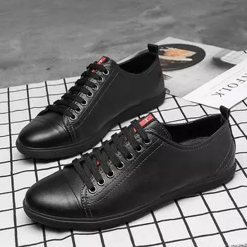 FashionAll-match Stylish Sneakers for Men Leather Men s Casual Shoes Non-Slip Male Breathable Skate Shoes Brand Male Comfortable Flats 38 чёрный