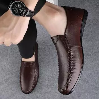 FashionAll-match Walking Men s Shoes High-end Handmade Genuine Leather Men Loafers Italian Flats Luxury Brand Light Mens Casual Shoes 37 чёрный