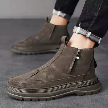 Модные британские ботинки челси в стиле «модная осень», мужские туфли до середины голени, деловые формальные ботильоны, зимние ботинки из спилковой кожи Bota Masculina 39 чёрный