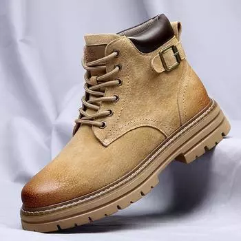 FashionAutumn And Winter Genuine Leather British Style Thick Sole High Top Boots Fashion Boots Popular TrendBoot Men Leather Boots 38 серый