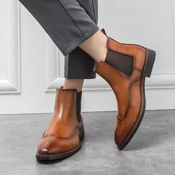 FashionAutumn and Winter Plush and Warm Chelsea Boots Korean Version Fashionable and Versatile Comfortable Pointed High Top Men s Boots 38 чёрный