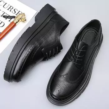 FashionAutumn High-end Suit Shoes Men s Genuine Leather Shoes Thick Soles Brogue Shoes Men s Business Shoes Outdoor Casual Shoes 38 чёрный