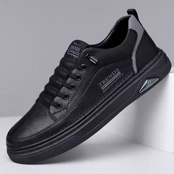 FashionAutumn, хит продаж, мужская повседневная обувь из натуральной кожи, на толстой подошве, увеличивающая рост, классическая мужская обувь для походов на открытом воздухе 38 чёрный