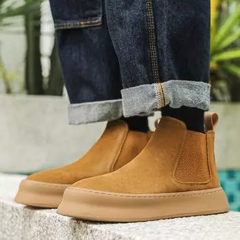 FashionAutumn Модные мужские ботинки средней высоты из натуральной кожи для подростков, модные нескользящие и износостойкие ботинки челси 38 бежевый