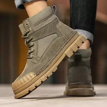 FashionAutumn мужские мотоциклетные ботинки Брендовые мужские новые поступившие ботинки для ходьбы Зимние мужские ботильоны на шнуровке Кроссовки из кожи для активного отдыха 39 золотисто-желтый