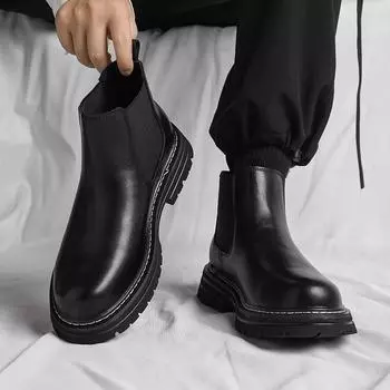 FashionAutumn Новые модные ботинки мужские высокие в британском стиле модные универсальные корейские спортивные повседневные дышащие рабочие ботинки средней высоты 38 чёрный