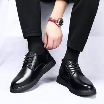 FashionBig Размер 38-46 Мужские мокасины Удобная обувь для вождения Мужские мокасины на шнуровке Свадебная вечеринка Мужская обувь Офисные туфли Кожаные туфли 38 чёрный