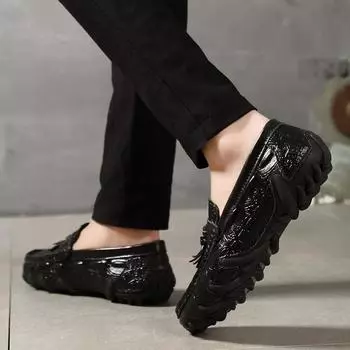 FashionBig Size 37-48 Men Leather Shoes Luxury Loafers Men Comfortable Moccasin Soft Slip-On Mens Shoes Casual Lightweight Boat Shoes 38 чёрный