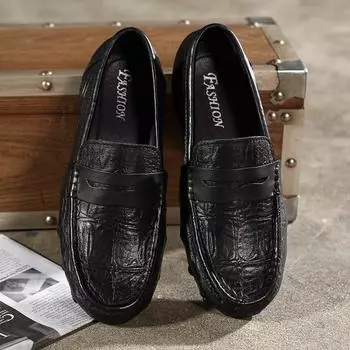 FashionBlack Flats Men Genuine Leather Loafers High Quality Comfort Men s Casual Shoes Soft Leisure Classics Office Wedding Dress Shoes 38 чёрный