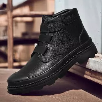 FashionBlack Men s Boots Autumn Winter Shoes Men Platform Ankle Boots Fashion Casual Leather Boots Men Motorcycle Tooling Boots Fashion 38 чёрный