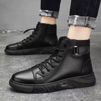 FashionBlack Men s Boots Lace Up Male Shoes Non Slip Vintage Y2k Offer Cheap Size 44 High Quality In Promotion Offers Sale Comfortable 39