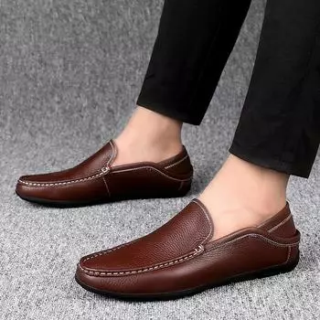 Модные черные туфли мужские мокасины 2024 модные туфли на плоской подошве из натуральной кожи повседневные мужские мокасины легкие дышащие мужские туфли для вождения без застежек 37 чёрный