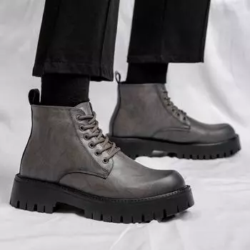 FashionBoots Men Leather Shoes lace up Fashion Motorcycle Ankle Boots Men plush warm Winter Boots Man Shoes Lace-Up Botas Hombre 38