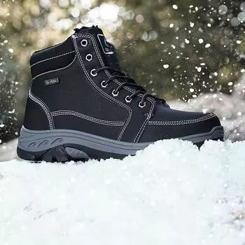 FashionBoots Men Work Shoes Men s Shoe High top Ankle Boots Dress Booty Man Brown Boot Casual Sneakers plush warm men Shoes big size 48 39 чёрный