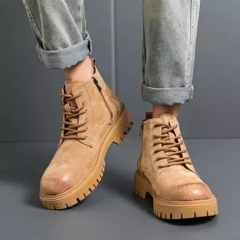 FashionBoots Мужские высокие ботинки Мужская кожаная обувь Зимняя модная обувь на платформе Кроссовки для активного отдыха на шнуровке Нескользящие ботинки на щиколотке для мужчин 38 коричневый