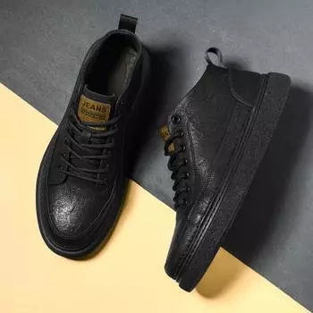 FashionBrand 2024 Autumn Winter Fashion Men s Ankle Boots Leather High Quality Comfortable Classic Black Leather Platform Casual Shoes 39 чёрный