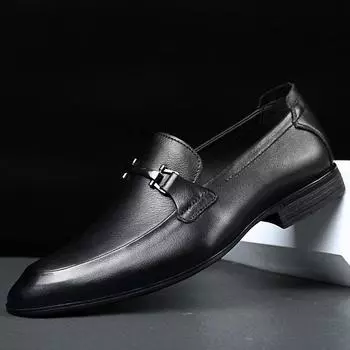 FashionBrand Classic Black New Top Layer Cowhide Bean Shoes Casual Leather Shoes Men Summer Hollow Breathable Comfortable Leather Shoes 36