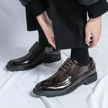 FashionBrand Fashion Leather Men s Formal Shoes Oxford Spring and Autumn Men s Comfortable Lacing Wedding Party Office Business Shoes 38 чёрный