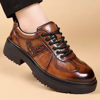 FashionBrand Men Business Casual Leather Non Slip Platform Oxfords Shoes Lace-up Black Career Dress Shoe Male Derby Shoe Loafers Office 38 чёрный