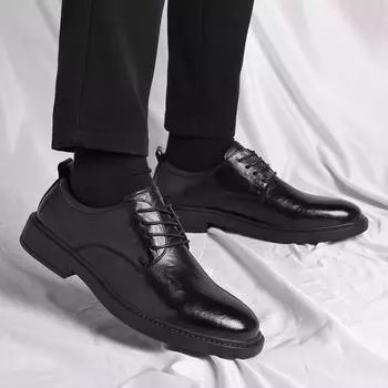 FashionBrand осень новые мужские остроносые туфли броги повседневная обувь мужская обувь из натуральной кожи рабочая обувь деловая универсальная маленькая кожаная обувь 38 чёрный