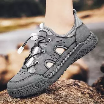 FashionBrand Outdoor Quick Drying Non-slip Lightweight Mesh Hiking Shoes Men Breathable Beach Wading Shoes Training Sneakers Size 38-46 38 чёрный