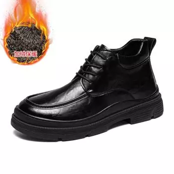 FashionBrand Winter Plush Warm Men Dress Shoes Lace Up Casual Black Leather Shoes Men Loafers Luxury Wedding Party Male Shoes men 38 чёрный