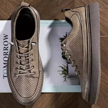 Модные дышащие мужские кроссовки, новые летние туфли для скейтбординга, модные мужские туфли из вулканизированной кожи, обувь для отдыха, прогулочные туфли с открытым верхом, балетки 37 бежевый