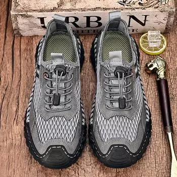 FashionBreathable Men Hiking Shoes Non-Slip Light Men Casual Shoes Hollow Out Training Sneakers Outdoor Man Trekking Flat Outdoor Shoes 38 чёрный