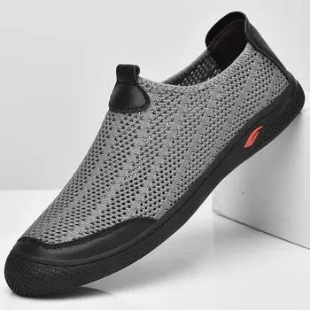 FashionBreathable Mens Mesh Shoes Summer Male Casual Sneakers Non-Slip Loafers Outdoor Hiking Shoes Hollow Out Treking Shoes Moccasins 38 чёрный
