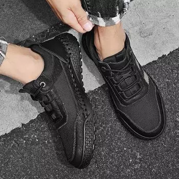 FashionBreathable Mens Sneakers 2024 Leather Fashion Driving Shoes Men All-match Male Comfortable Footwear Luxury Brand Men s Shoes 38 чёрный