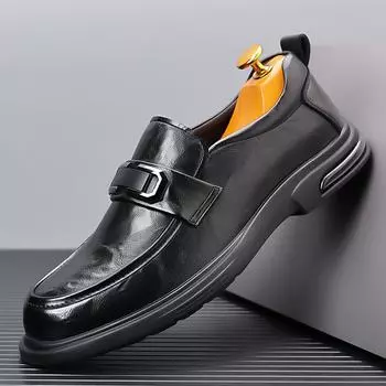 FashionBritish Style Male Comfortable Loafers Leather Fashion Business Shoes Luxury Brand Mens Slip on Footwear Men Wedding Dress Shoes 38 чёрный