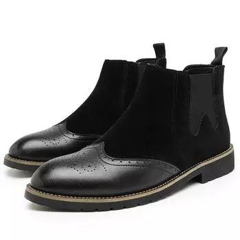 FashionBritish Trend Мужские ботильоны из замши и кожи Botas Masculinas Весна Осень Мужские ботинки Высокие мужские ботинки челси Большие размеры 38-46 38 чёрный