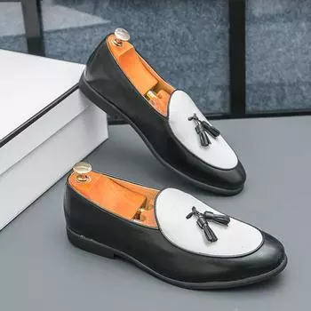 FashionBusiness Shoes Fashion Tassel Casual Shoes Man Luxury Leather Loafers Breathable Slip on Male Boat Shoes Moccasins Driving Shoe 38 чёрный