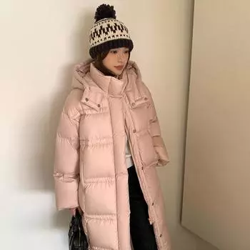 FASHIONC1310 Женская зимняя новая куртка-пуховик 2024 года, женская белая длинная куртка-пуховик на утином пуху One size чёрный