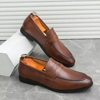 FashionCasual Leather Loafers Mens Fashion Design Moccasin Outdoor Soft Slip on Flats Adult Business Male Footwear Handmade Boat Shoes 38 чёрный