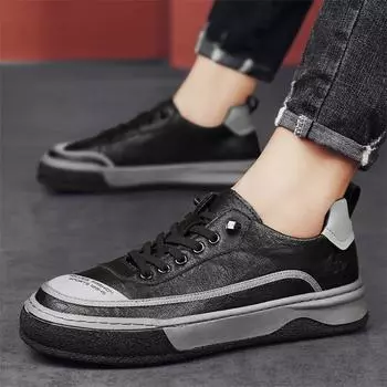 FashionCasual Shoes Men lace up sneakers Flats Fashion Leather Shoes For Men Retro Fashion outdoor Footwear Skate Shoes 7 чёрный
