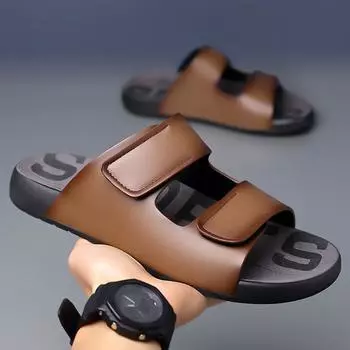 FashionClassic Brown/black Handmade Slippers Casual Sandals Summer Men s Outdoor Comfortable Breathable Non Slip Soft Sole Beach Shoes 38 чёрный