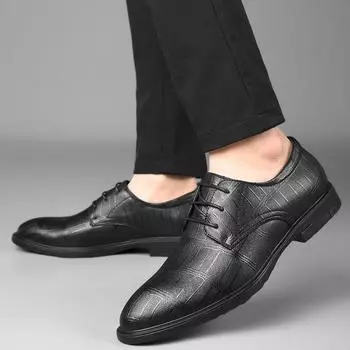 FashionClassic Man Office Business Dress Leather Flats Man Split Leather Wedding Shoes 2024 Man Low Top Cow Leather Shoes Rubber Sole 37 чёрный