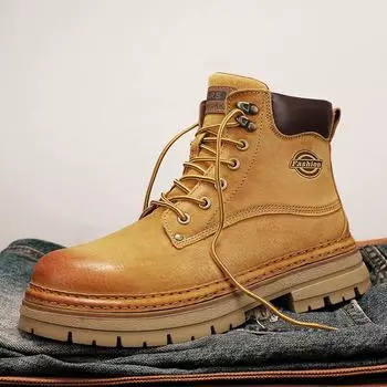 FashionClassic Men Casual High Top Shoes High Quality Suede Leather Ankle Boots Ventilation Utility Motorcycle Boots Leisure Walk Botas 36