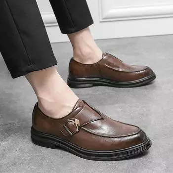 FashionClassic Men s dress shoes slip on Leather Banquet Wedding Shoes Men s Business Career Casual Gentleman Men Formal Shoes 6.5 чёрный