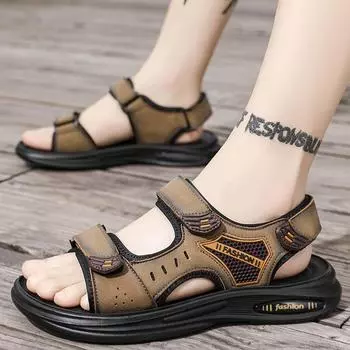 FashionClassic Men s Sandals 2024 Summer Soft Sandals Comfortable Mens Shoes Genuine Leather Sandals Soft Outdoor Casual Shoes Men 38 коричневый