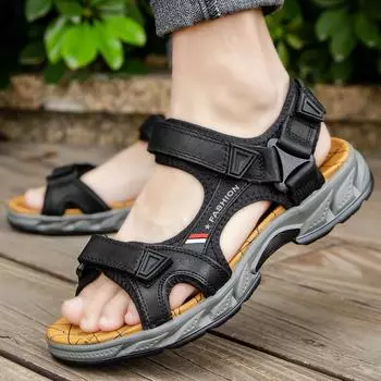 Модные классические мужские сандалии летние мягкие сандалии удобные мужские туфли сандалии из натуральной кожи большие размеры мягкие уличные мужские римские сандалии 38 чёрный